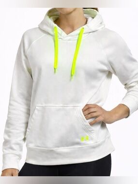 Under Armour Hoodie L White Neon Yellow Semi Fitted Pullover